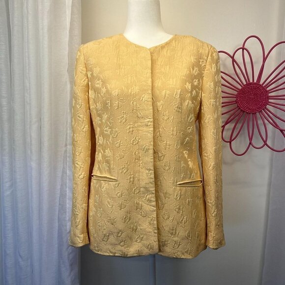 Louis Feraud Vintage Blazer Yellow Textured Button Down Long Sleeve Ladies 10 - Picture 1 of 10